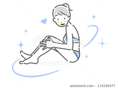 A young woman satisfied with her beautiful skin condition. Simple and stylish line drawing illustration A young woman satisfied with her beautiful skin condition. Simple and stylish line drawing illustration 114240477