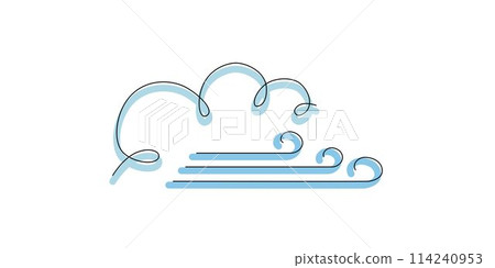 Wind with cloud - hand drawing one single continuous line banner. Vector stock illustration isolated on white background for design template weather forecast, travel blog. Editable stroke. EPS10 114240953
