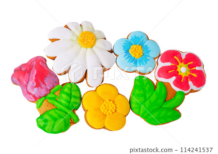 Gingerbread in the form of a flower isolated on white. Gingerbread in the form of a flower isolated on white. 114241537