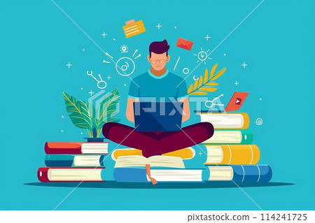 Concept of Online education, Vector of man use online education training and search information on internet. Concept of Online education, Vector of man use online education training and search information on internet. 114241725