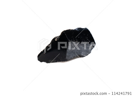 natural obsidian rough gem stone on the white background natural obsidian rough gem stone on the white background 114241791