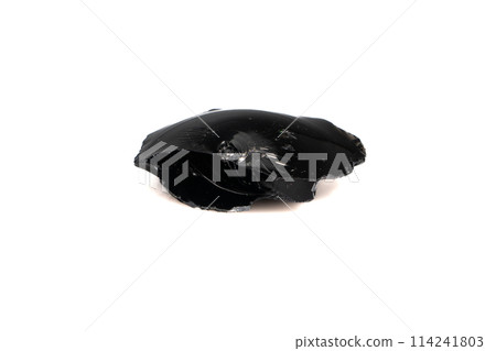 natural obsidian rough gem stone on the white background natural obsidian rough gem stone on the white background 114241803