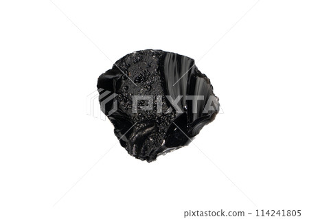 natural obsidian rough gem stone on the white background natural obsidian rough gem stone on the white background 114241805