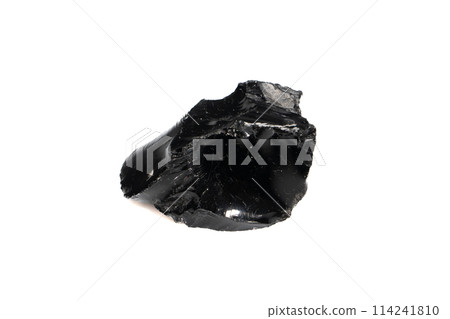 natural obsidian rough gem stone on the white background natural obsidian rough gem stone on the white background 114241810