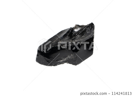 natural obsidian rough gem stone on the white background natural obsidian rough gem stone on the white background 114241813