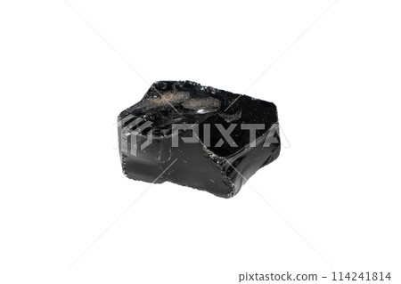 natural obsidian rough gem stone on the white background 114241814
