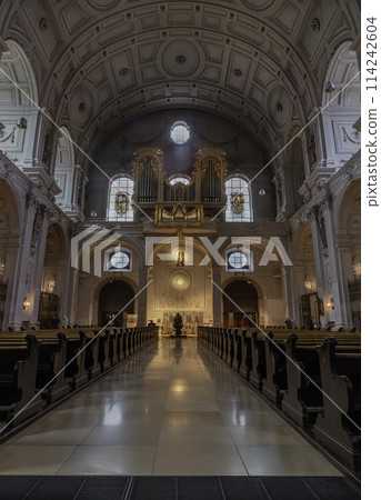 Interior architecture view of St. Michael's Church (Michaelskirche Jesuit church) in Munich. 114242604