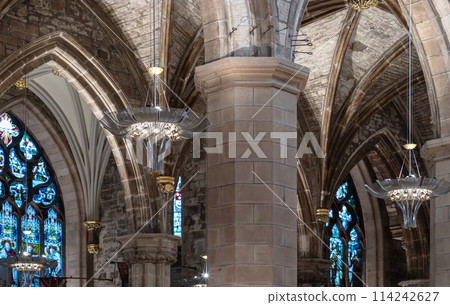 icturesque interior view of The thistle chapel in St Giles' Cathedral or the High Kirk. 114242627