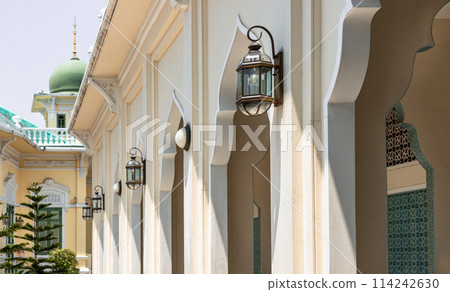 Bang O Mosque Baroque Architecture with Lamps and Sunlight shine through the wall. Bang O Mosque Baroque Architecture with Lamps and Sunlight shine through the wall. 114242630