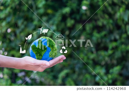 Concepts for reducing carbon dioxide CO2 emissions and sustainable investment, global warming, climate conservation, energy change and the environment, the future world is friendly to the earth. 114242968