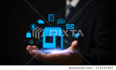 marketing  e-commerce digital technology online and advertising shopping communications management website support payment business concept. 114242992