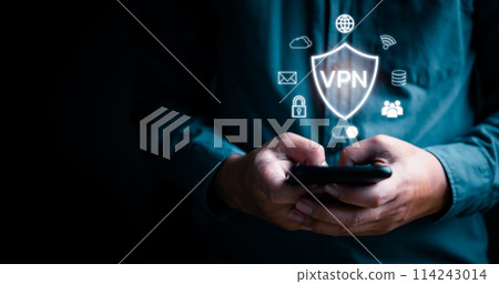 Protect data information is safe and online privacy and security with a VPN Virtual Private Network. Cyber security and privacy connection technology Protect data information is safe and online privacy and security with a VPN Virtual Private Network. Cyber security and privacy connection technology 114243014