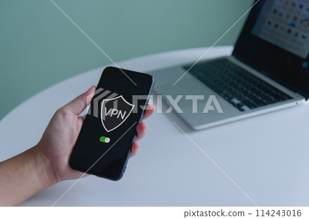 Protect data information is safe and online privacy and security with a VPN Virtual Private Network. Cyber security and privacy connection technology 114243016