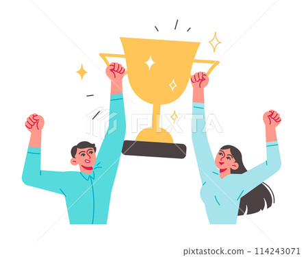 The people with the cup are celebrating the victory 114243071