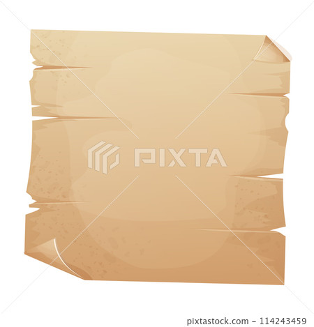 Old parchment paper page, aged sheet surface, map, book blank isolated in white backgrund. History ancient document. 114243459