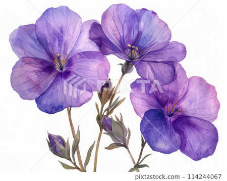 Aubrieta colorful flower watercolor isolated on white background 114244067