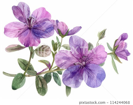 Aubrieta colorful flower watercolor isolated on white background 114244068