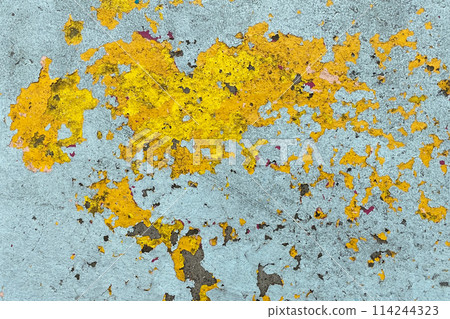 Colorful peeling paint floor background, texture of a multicolor old wall 114244323