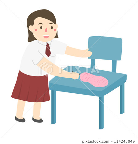primary school student cleaning table  114245049