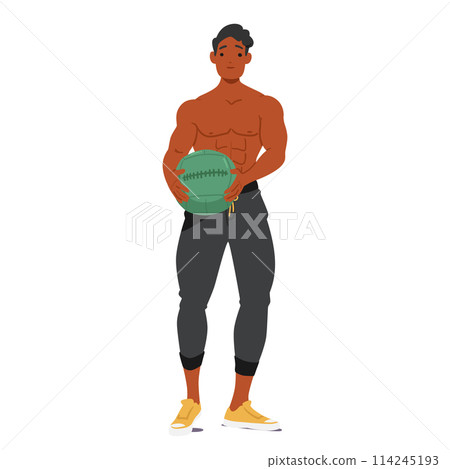 Fit Man Holding Medicine Ball, His Athletic Build And Focused Demeanor Highlighting His Commitment To Healthy Lifestyle Fit Man Holding Medicine Ball, His Athletic Build And Focused Demeanor Highlighting His Commitment To Healthy Lifestyle 114245193