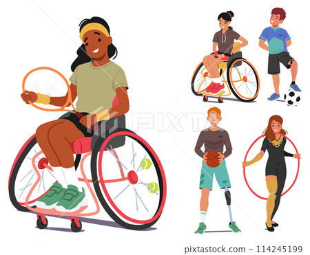 Dynamic Group Of Young, Differently-abled Children Athlete Characters Portrayed In Moments Of Joy And Activity Dynamic Group Of Young, Differently-abled Children Athlete Characters Portrayed In Moments Of Joy And Activity 114245199