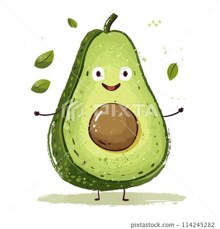 Avocado character. Cute cartoon avocado character illustration. 114245282