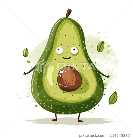 Avocado character illustration. Avocado with smiley face. 114245283