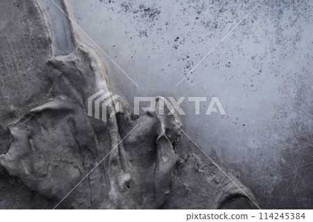 Dusty peeling paint wall background, texture of a concrete old wall with stains and cracks 114245384