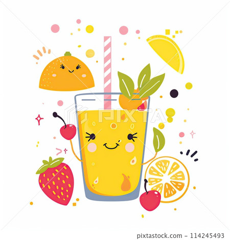 Cute cartoon lemonade illustration on a white background. 114245493