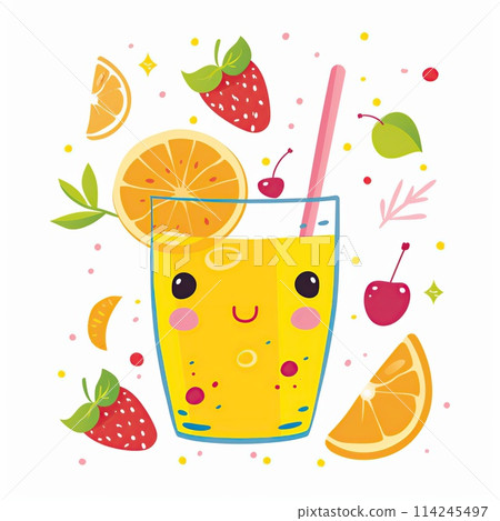 Cute cartoon lemonade with fruits and berries illustration. Cute cartoon lemonade with fruits and berries illustration. 114245497