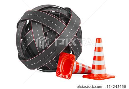 Traffic cones with toll road. Road Maintenance, concept. 3D rendering 114245666