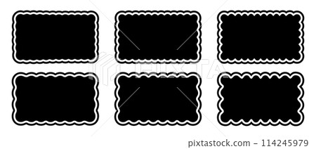 Set or rectangular shapes with scallop borders. Tags or labels, stickers or stamps, highlight or banner rectangle boxes with wavy edges isolated on white background. Vector graphic illustration Set or rectangular shapes with scallop borders. Tags or labels, stickers or stamps, highlight or banner rectangle boxes with wavy edges isolated on white background. Vector graphic illustration 114245979