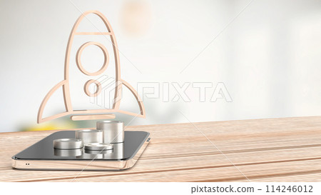 The rocket and coins on mobile for startup or technology concept 3d rendering. The rocket and coins on mobile for startup or technology concept 3d rendering. 114246012
