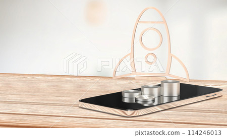 The rocket and coins on mobile for startup or technology concept 3d rendering. 114246013