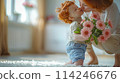 Tender Moment Between Mother and Child with Pink Flowers, ai-generated item 114246676