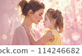 Tender Mother-Daughter Moment in Soft Pink Blossom Ambiance, ai-generated item 114246682