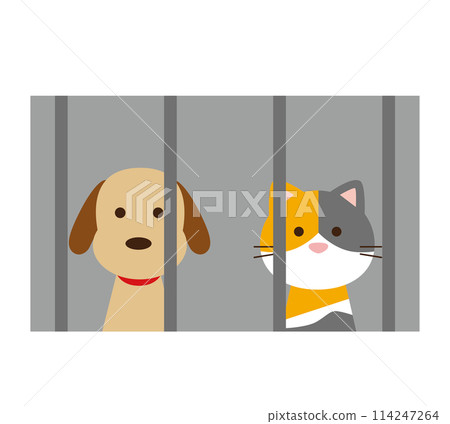 Illustration of a dog, cat and a public health center 114247264