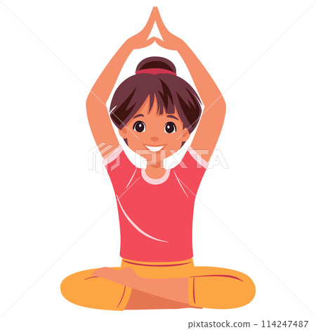 Girl doing yoga half Lotus pose Girl doing yoga half Lotus pose 114247487
