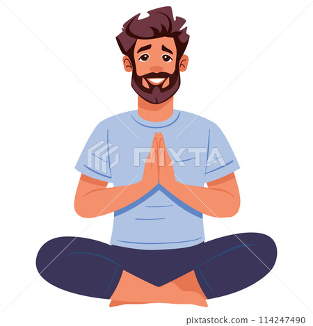 Young man doing yoga Lotus easy pose 114247490