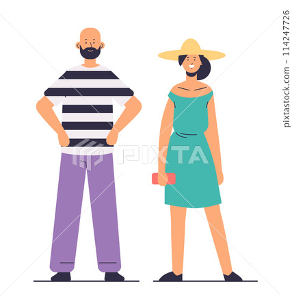 young man and woman posing in casual clothes cartoon characters standing together full length young man and woman posing in casual clothes cartoon characters standing together full length 114247726