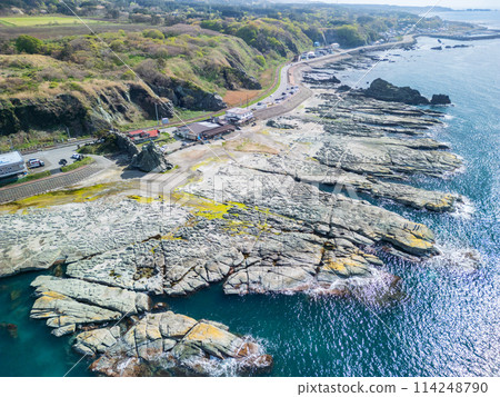 "Aomori Prefecture" Aerial photography of Senjojiki Coast using a drone 114248790