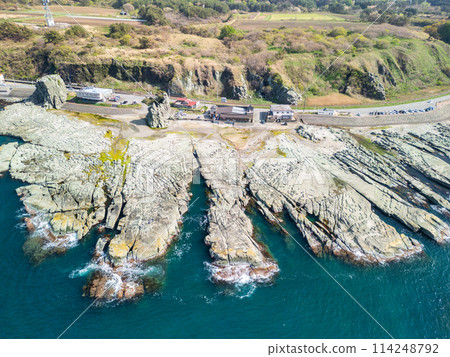 "Aomori Prefecture" Aerial photography of Senjojiki Coast using a drone "Aomori Prefecture" Aerial photography of Senjojiki Coast using a drone 114248792