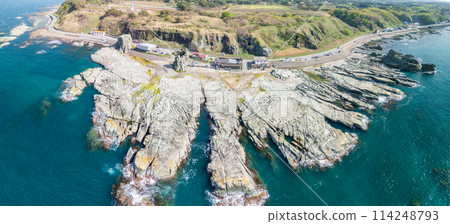 "Aomori Prefecture" Aerial photography of Senjojiki Coast using a drone 114248793
