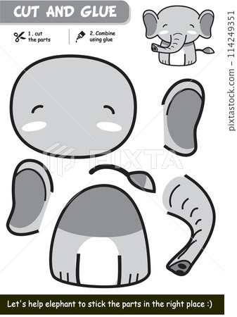 Fun educational paper game for children: Cute and simple elephant craft activity 114249351