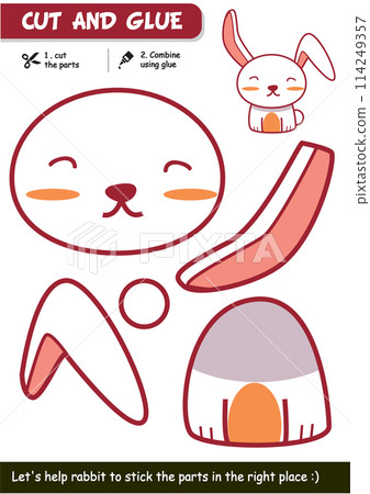 Educational paper craft game for children: Create a cute and simple rabbit using scissors and glue Educational paper craft game for children: Create a cute and simple rabbit using scissors and glue 114249357