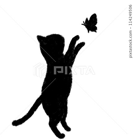 Cat and butterfly silhouette crayon touch 114249506