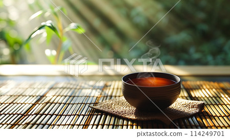 Asian style hot tea background 114249701