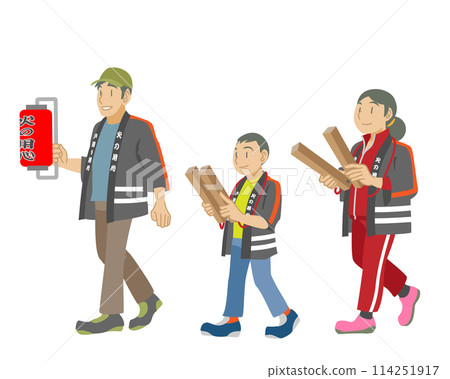 消防隊一家人巡邏預防火災的插圖 消防隊一家人巡邏預防火災的插圖 114251917
