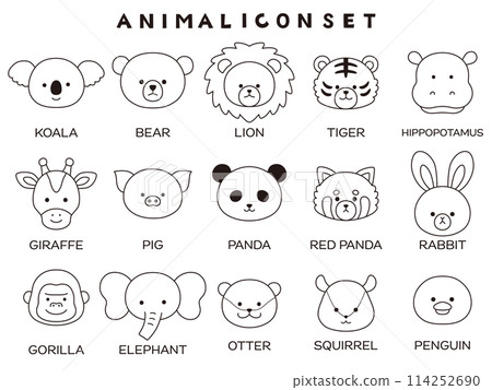 Vector illustration set of cute animal faces. Icon, zoo 114252690