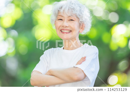 Fresh greenery, woman, gray hair, fresh greenery 114253129